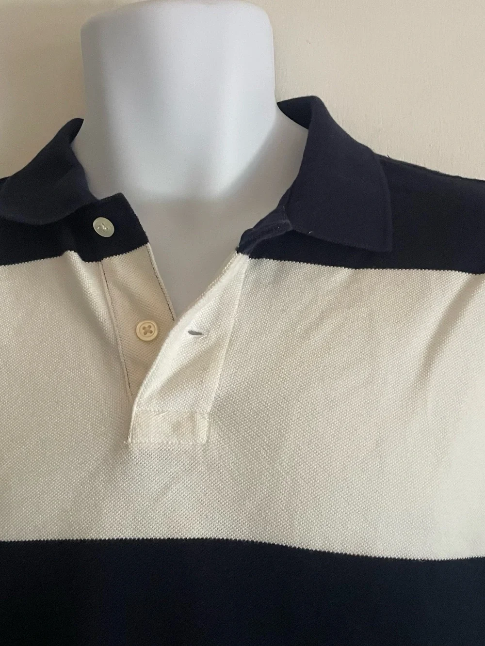 J. Crew Navy and White Wide-Stripe Polo Shirt